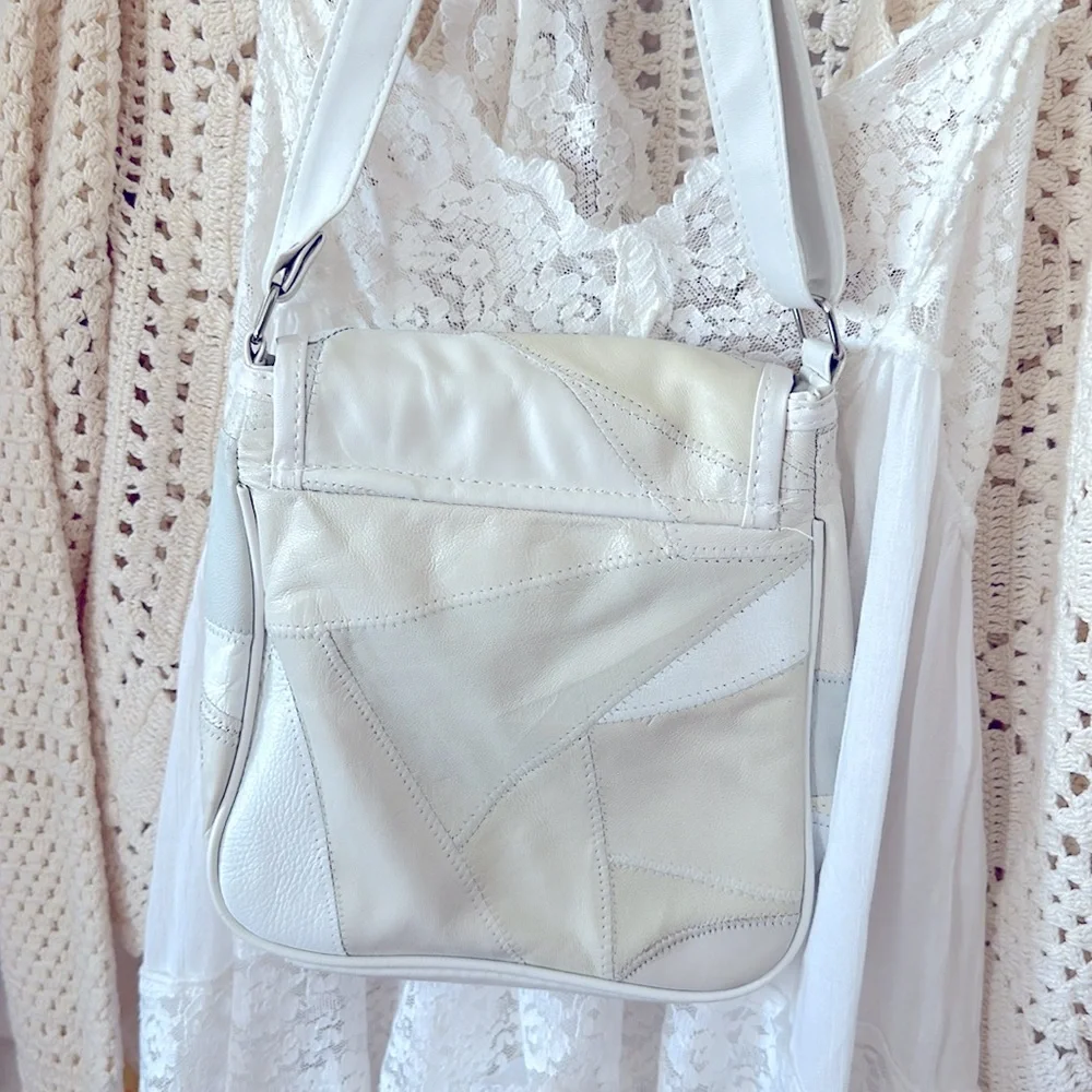Vintage White Patchwork Leather Bag - Picture 4 of 5